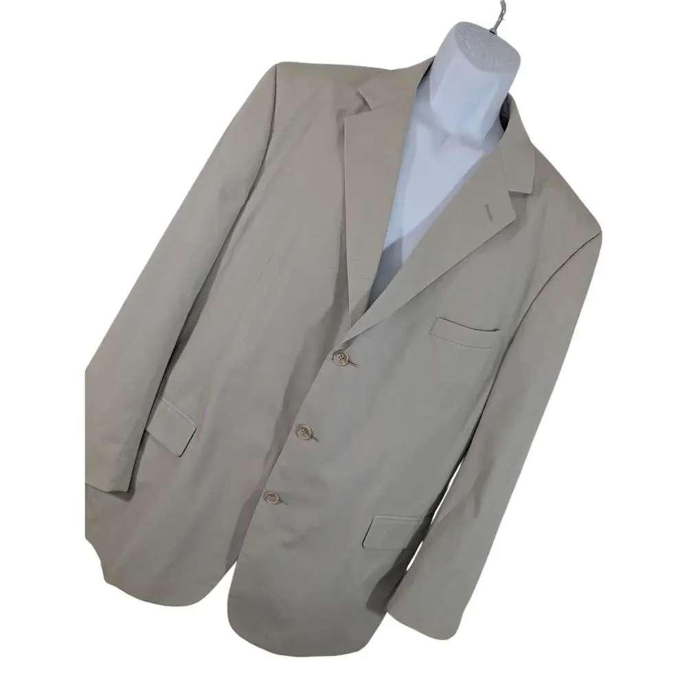 JOSEPH A. BANK! KHAKI TAN FINE COTTON BLEND, 3 BUTTON LIGHTWEIGHT BLAZER! SZ 48R